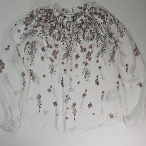 Cupcakes And Cashmere Blouse Womens XS White Pink Ditsy Floral Button Front Boho